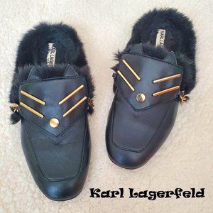 VGUC Karl Lagerfeld Fur-Lined Leather Mule